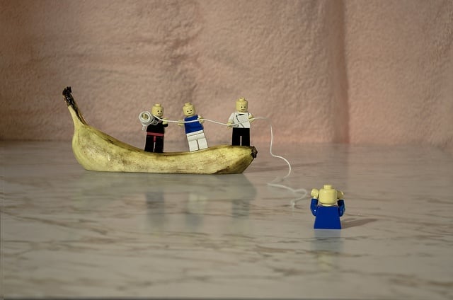 Banana boat rescuing a lego man