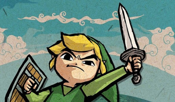 Zelda: Link raising sword in victory