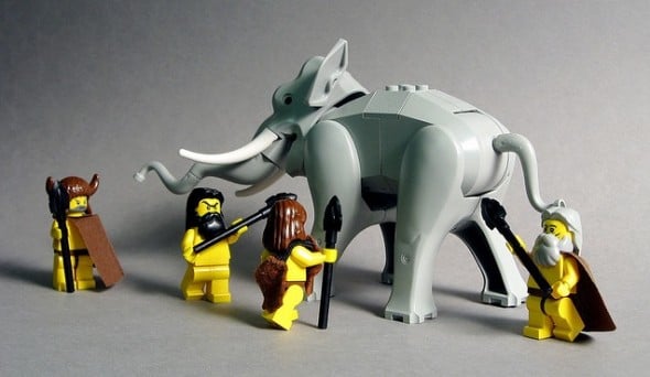 LEGO Cavemen hunting a LEGO Elephant. Paleo Diet! 