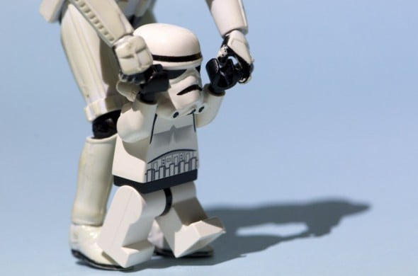 Storm Trooper starts exercising small by taking small steps