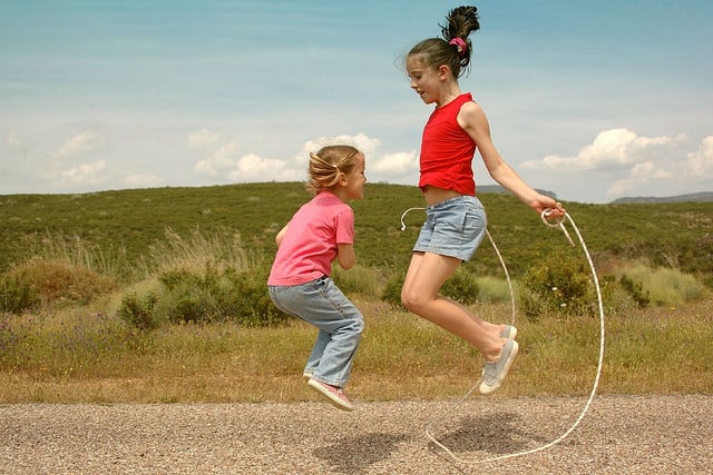Two Girls Playing Jump Rope, Exercising