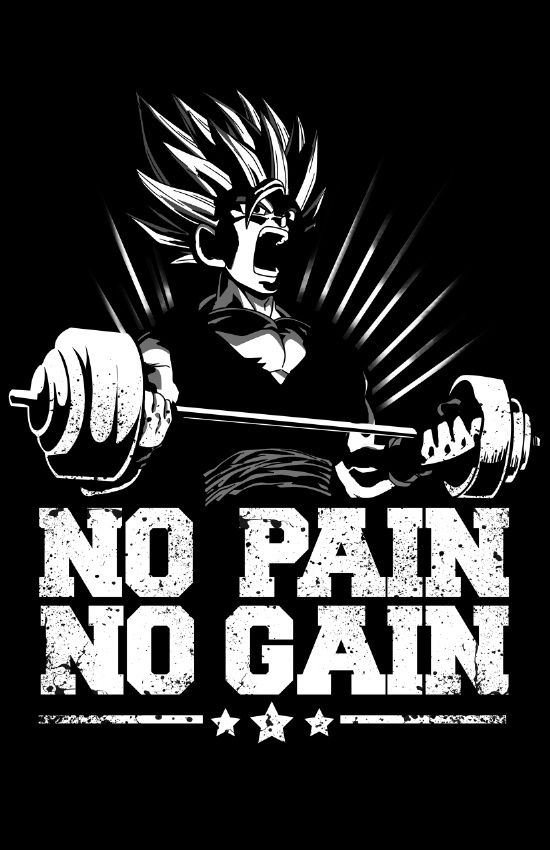 A picture of Goku with "no pain, no gain."