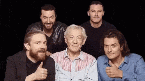 Cast of The Hobbit giving thumbs up