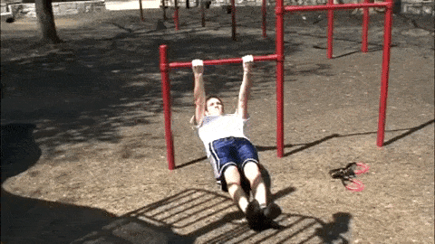 A underhand inverted bodyweight row can be exchanged for a chin-up while you build up your strength. 