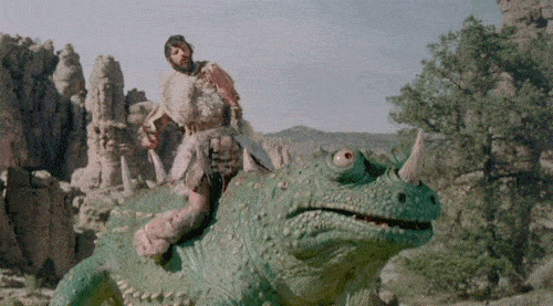 Okay, so cavemen probably didn't probably ride giant dinosaurs