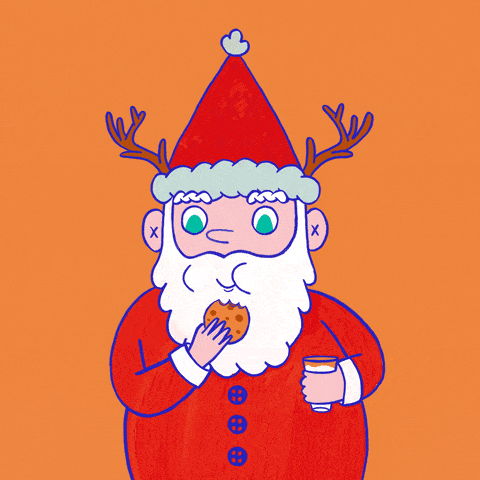 Santa is drinking milk to put on some muscle. The cookies are just because he likes them.