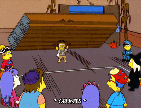 A scene from the Simpsons, someone throwing bleachers through the roof. 