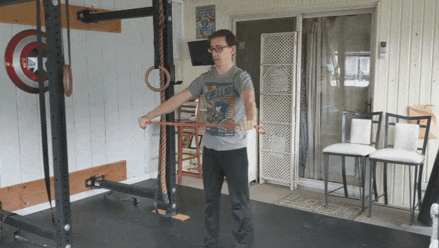 This is a great resistance band warm-up exercise, as it will loosen up your shoulders.