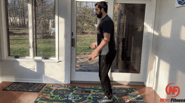 When you start jump roping, you may want to do two hops per arm swing, as shown here.