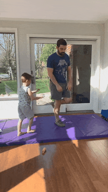 Use the gravity of your kid to jump from one leg to the other, as shown here.