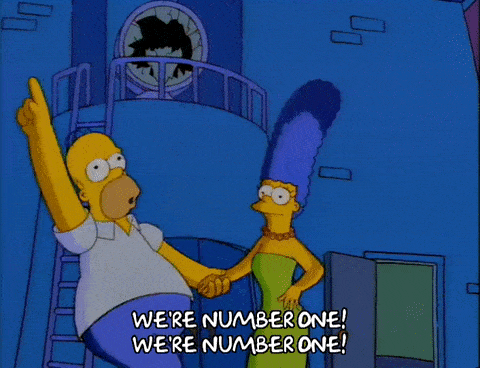 This gif shows Homer shouting "we're number one!" Probably because he portion controls correctly.