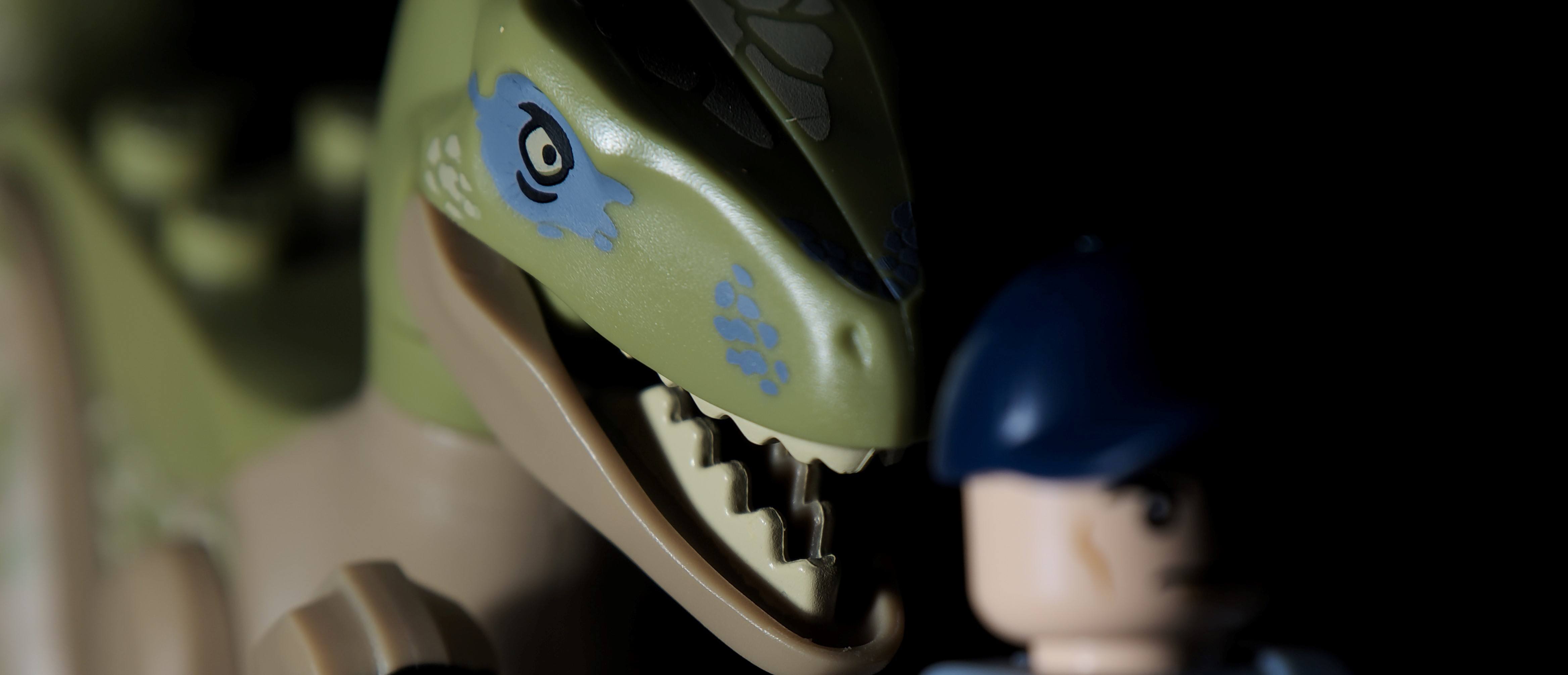 This poor lego is about to be eaten by a raptor, but at least he'll provide some protein.