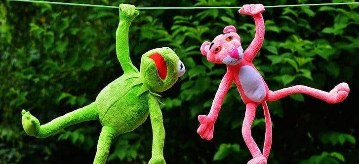 A picture of Kermit hanging with Pink Panther, probably trying a pull-up alternative.
