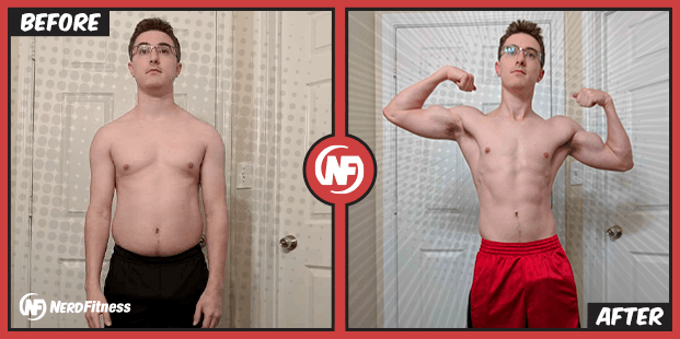 Jimmy antes y después de hacer entrenamiento de peso corporal