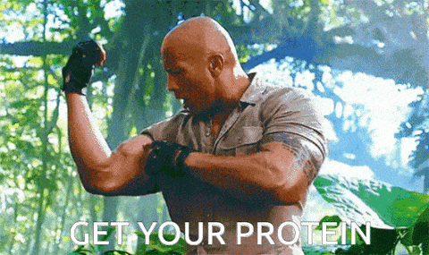 The Rock flexing with "protein" caption