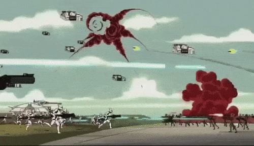 This shows a battle from the 2005 cartoon The Clone Wars.
