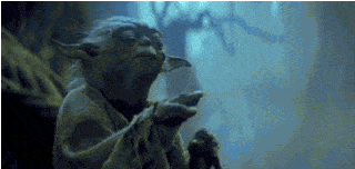 Yoda on Dagobah, using the force, animated gif 