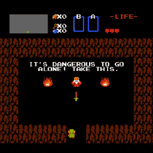 Legend of Zelda screenshot. "It's Dangerous to go Alone! Take This"