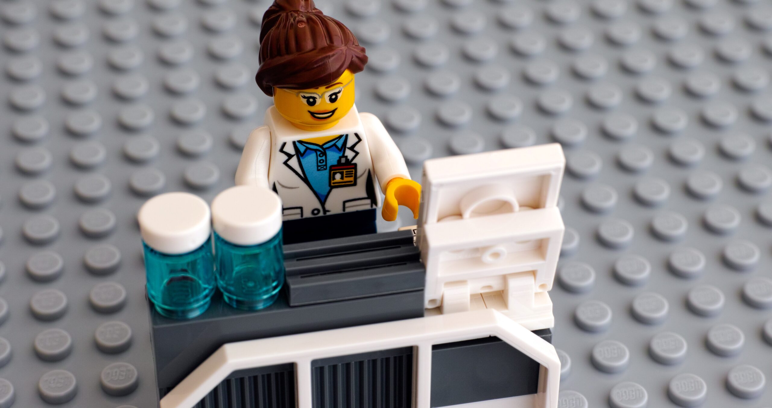 Lego scientist on her working place