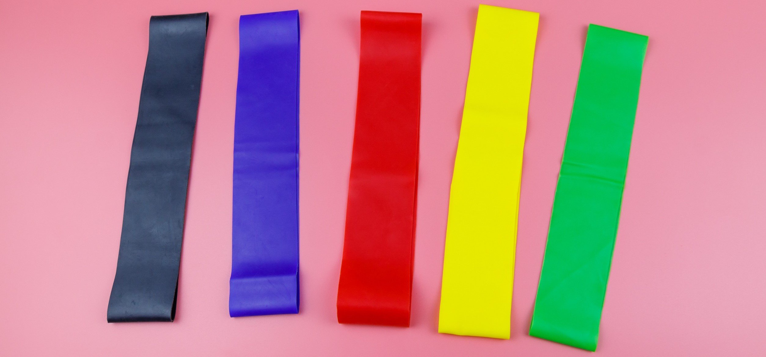 Five resistance bands in different colors