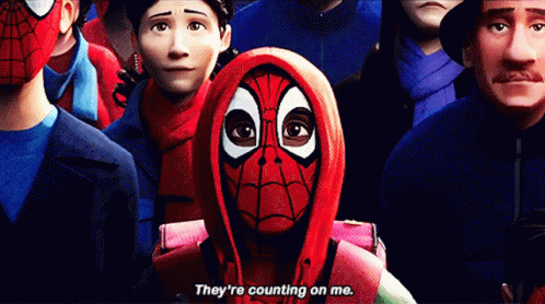 Spider Man saying "They're Counting On Me"